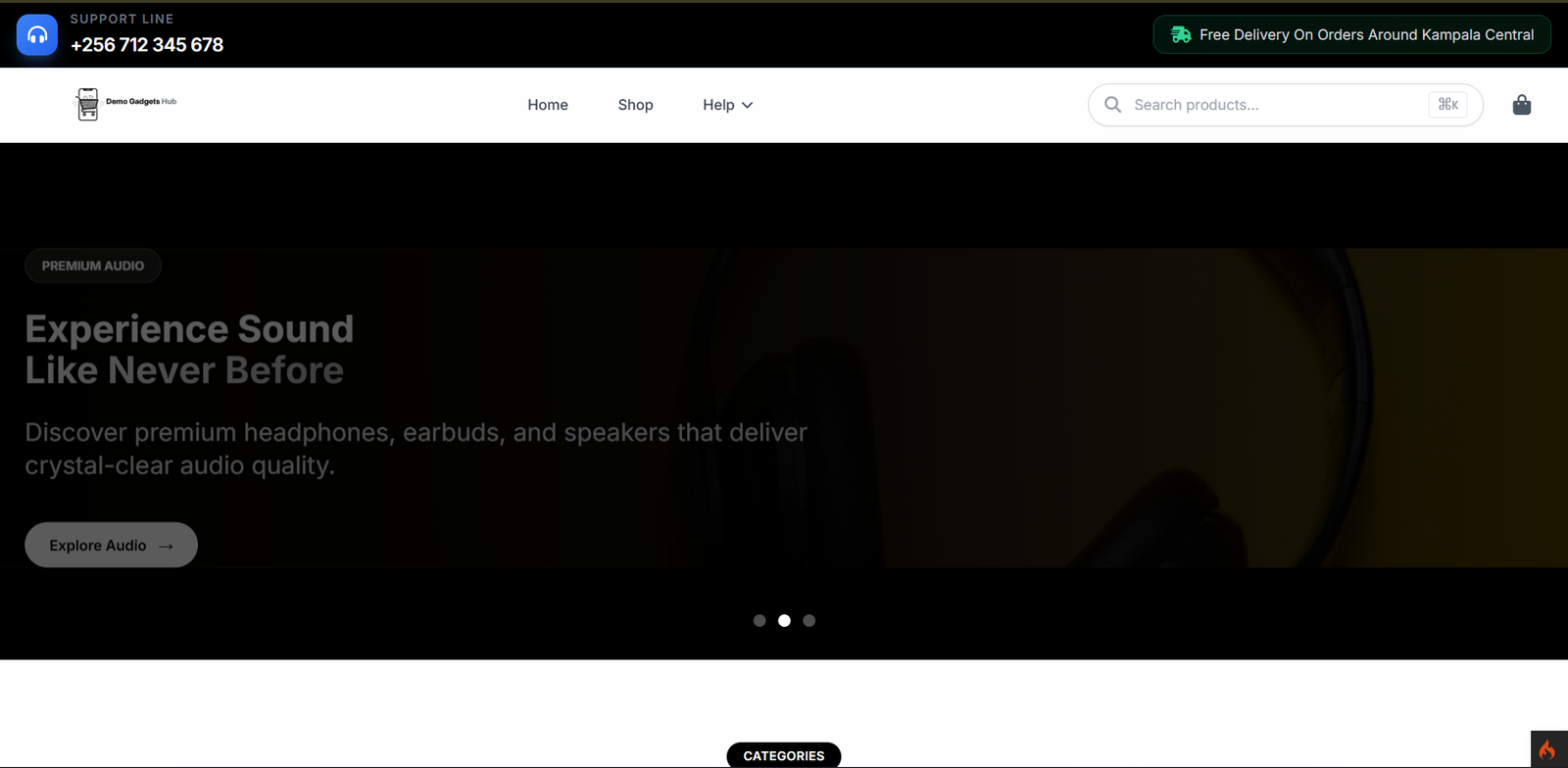 Demo Gadget Hub e-commerce homepage
