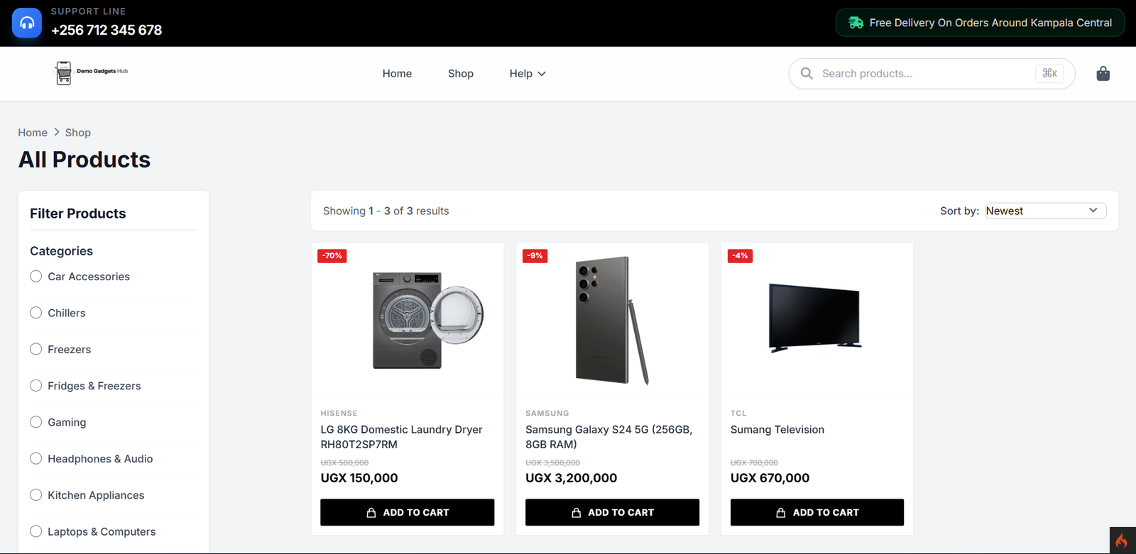Demo Gadget Hub e-commerce product interface